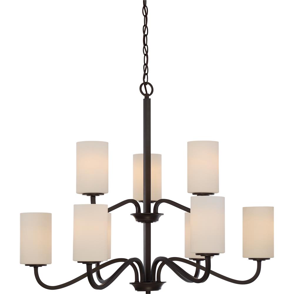 Nuvo Lighting 60/5909  Willow - 9 Light 2-Tier Hanging Fixture with White Glass in Forest Bronze Finish